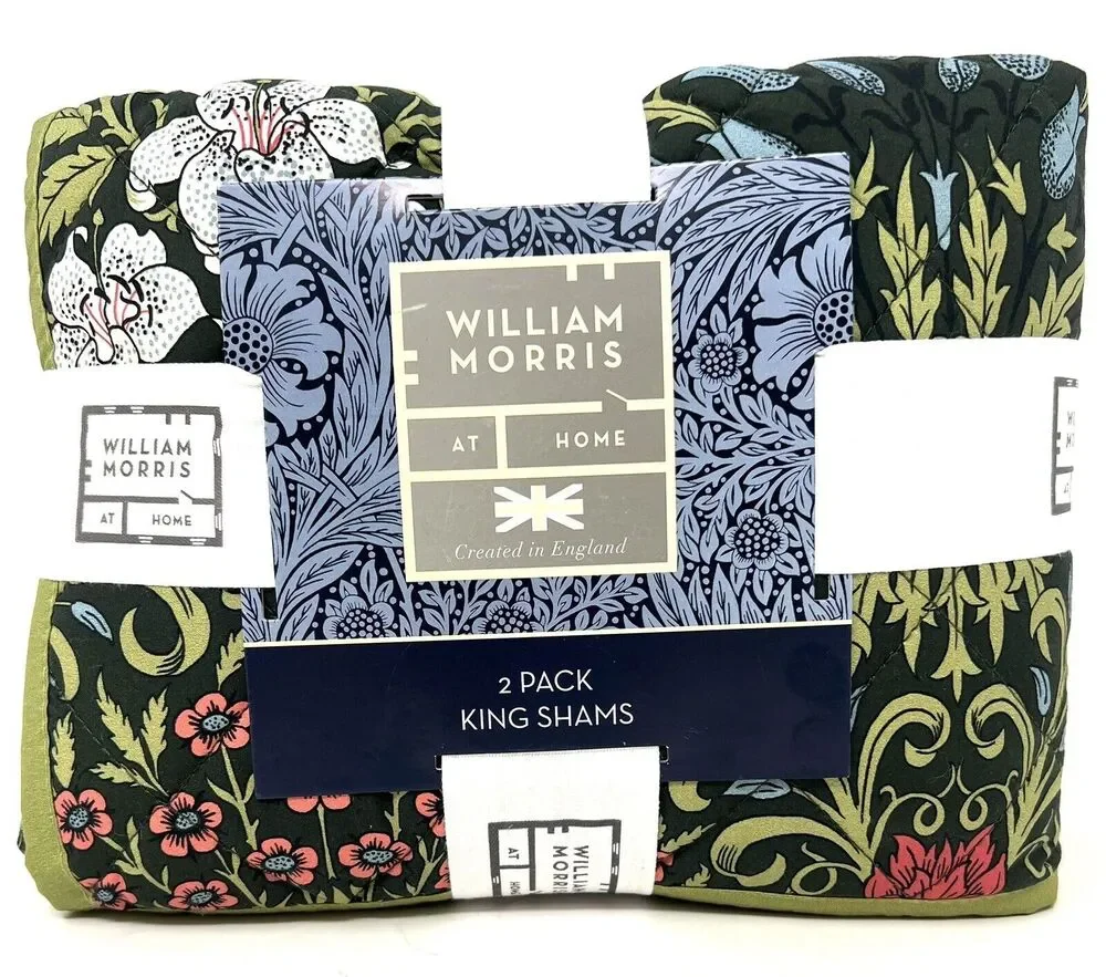 WILLIAM MORRIS GARDEN Forest KING Quilted Pillow Shams Set Pair Of 2